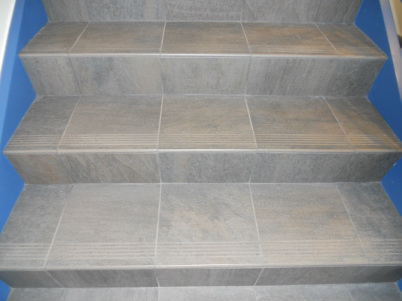 Stair tread tile installed